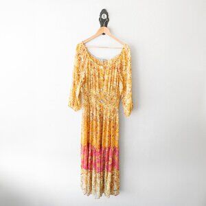 Anthropologie Figueroa & Flower Boho Maxi Dress | XL | Floral Tiered Semi-Sheer